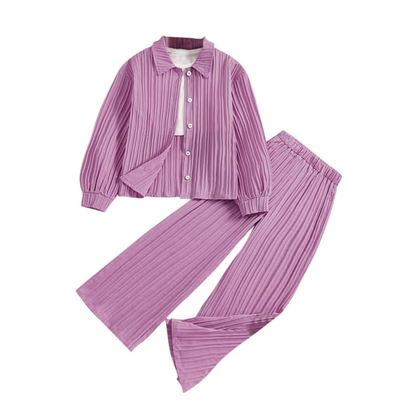 Auroural Girls Clothes Sets 10-12 Fashion Girls' Casual Long Sleeve Turndown Neck Collar Botton Long Pants Set 9-10 Years
