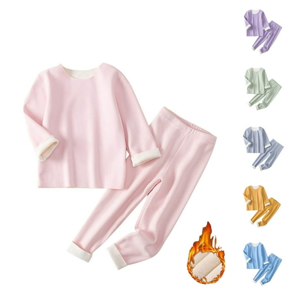 Auroural Girls Clothes Sets Boys Clothes Sets Children's Solid Color Casual Fashion Keep Warm Long Sleeved Sweatshirt Two Piece Pajama Set For Kids Blue 5-6Years