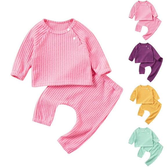 Auroural Girls Clothes Sets Boys Clothes Sets Fall And Winter Baby Solid Color Boys And Girls Suit Cute Long Sleeved Round Neck Casual Two-piece Set Long Sleeved Round Neck Top/shirt Set