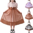 thumbnail image 1 of Auroural Girls Clothes Size 8 Girl's Lapel Mesh Short Sleeve Dress Medium and Large Children's Casual and Comfortable Dress, 1 of 8