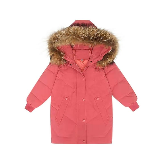 Auroural Girls Coats 7-16 Heavy Winter Coat Children's Clothing Winter Style Solid Color Big Collar Hooded Girls' Coat Thickened Medium And Large Children's Jacket Red 14 Years