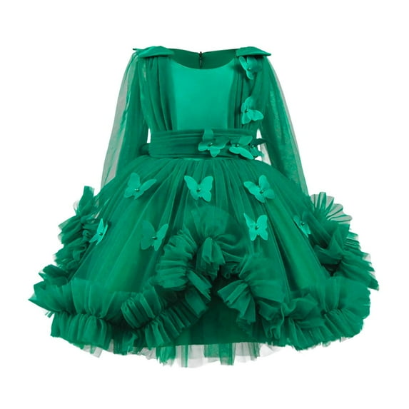 Auroural Girls Dresses Long Sleeve under $15 Sequined Mesh Solid Color Children's Princess Dress For Middle And Large Children 6 Years