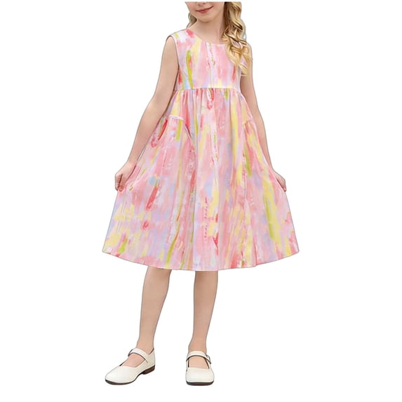 Auroural Girls Dresses Size 10-12 Children's Round Neck Sleeveless Dress for Summer Leisure and Comfortable Suitable for Adults and Girls
