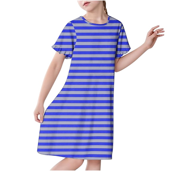 Auroural Girls Dresses Size 7 Girls Clothes Size 7 Sets 3-12 Years Girl's Fashion Striped Printed Dreamy Dress Mid Calf Home Wear Dress