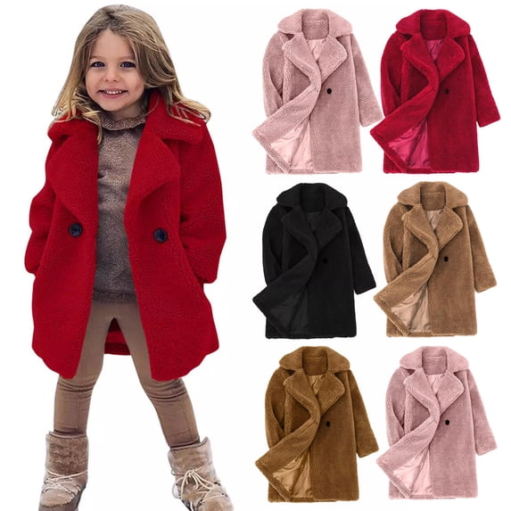 Auroural Girls Faux Fur Teddy Long Coat Toddler Fleece Jackets Toddler Kids Girls Fleece Jacket Coat Fall Winter Warm Coat Outerwear Jacket (18Months-6Years)