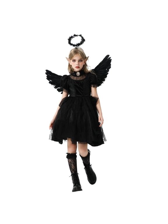 Girls Demons Dress Angel Dresses, Devil Clothing Day Of The Dead Events,Carnival Fancy Dress