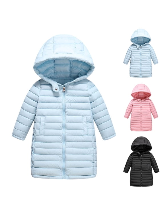 Girls Heavyweight Puffer Coat, Sizes 4-18 Girls' Hooded Thic Jacket Coat Jacket Knee-length Mid-length Coat Children's Winter Clothing Long-sleeved Jacket Blue 5 Years