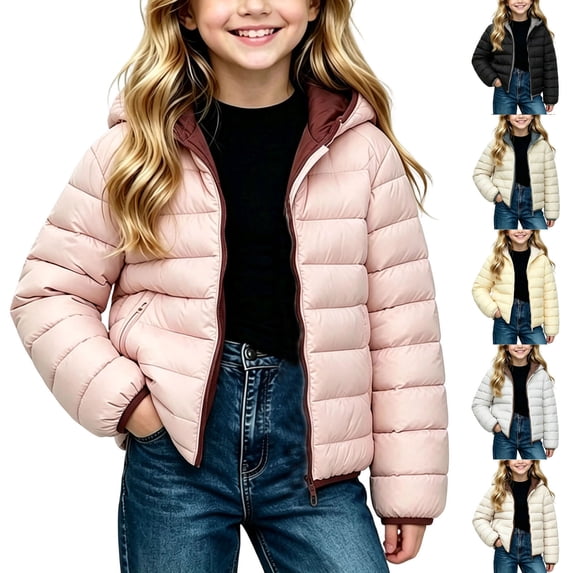 Auroural 18 Month Girl Winter Coat Girls Hooded Puffer Jacket Zip Up Quilted Warm Winter Coat Kids Outerwe 1-13 Year