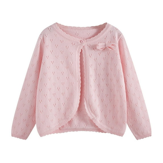 Auroural Girls Jackets 7-16 Children's Solid Color Round Neck Long Sleeved Knitted Cardigan Medium And Large Children's Casual Comfortable Jacket