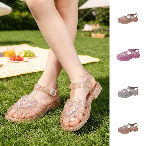 Auroural Girls Jelly Sandals Flat Breathable Waterproof Fisherman Gladiator Shoes Closed Toe Beach Flat-Sandals for Toddler Kid Big Kids Girls' Soft-Soled Comfortable Crystal Shoes (3-10 Years)