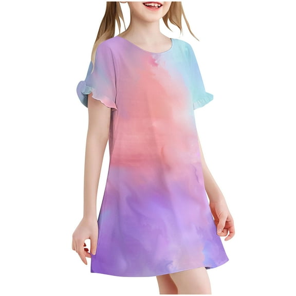 Auroural Girls Nightgowns 4T 3-12 Years Children's Fashion Printed Dreamy Pajamas Mid Calf Nightgown