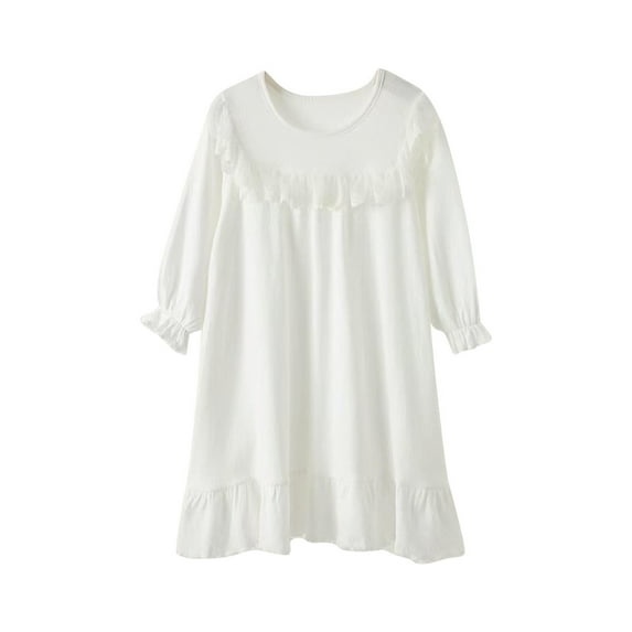 Auroural Girls Nightgowns Size 14 Children's Solid Color Long Sleeved Round Neck Home Clothes Girls' Casual And Comfortable Nightgown