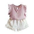 thumbnail image 1 of Auroural Girls Outfit Sets Size 6 Girls Clothes Size 6 Sets Girls Outfit Sets Summer Flying Sleeve Chiffon Solid Color Sleeveless Fresh Lace Shorts Two-Piece Set, 1 of 4
