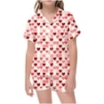 thumbnail image 1 of Auroural Girls Pajamas Size 12 Girls Button Front Pajama Top & Shorts Set, Heart Shaped Print， 2-Piece, Sizes 2-14 & Plus, 1 of 5