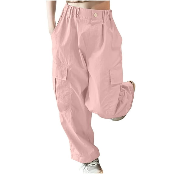 Auroural Girls Pants Cargo Pants For Girls 7-8 5-14year Children's Casual Versatile Solid Color Button Pocket High Waist Loose Straight Leg Work Pants Long Pants