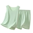 thumbnail image 1 of Auroural Girls Sets Children's Solid Color Sleeveless Round Neck Top Elastic Waisted Pants Mid Size Children's Summer Casual Home Suit Set 3-16 Years, 1 of 6