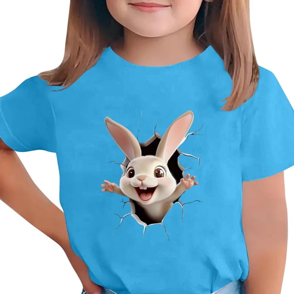 Auroural Girls Shirts Size 12-14 Children's Easter Printed Rabbit Printed Tshirt Easter Shirt Short Sleeved T-Shirt Round Neck Short Sleeved Casual Versatile for Kids