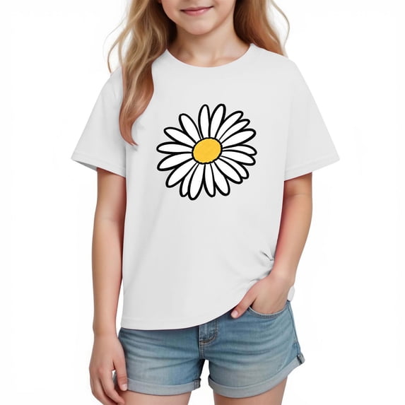 Auroural Girls Shirts Size 7-8 Kids Boys And Girls Short Sleeve Graphic T-Shirt School Season Cute Flower Print Top
