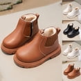 thumbnail image 1 of Auroural Leather Toddler Girls Winter Boots Girls Shoes Children's Winter Solid-color Fleece-lined And Thickened Short Leather Boots British-style Boots 4.5-5Years, 1 of 5