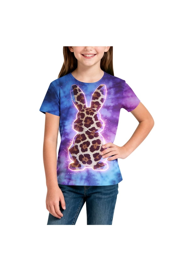 Girls Short Sleeve Shirts Size 8-10 Shirts for Girls Children'S Short Sleeved Tie-Dye Easter Printed Rabbit Printed T-Shirt Girls Summer Shirts Round Neck Half Sleeved Casual Versatile