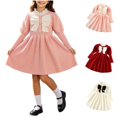 thumbnail image 1 of Auroural Girl Knit Dresses Girls Long Sleeve Dresses Girls' Solid Color Round Neck Bow Knit Sweater Dress Fall And Winter Long Sleeved Casual And Comfortable Dress, 1 of 9
