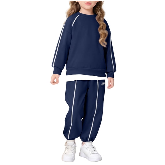 Auroural Girls Sweatsuit Sets Size 12 to 14 Boys Sweatpants Set Children's Solid Color Long-sleeved Casual Sports Hoodie Long-sleeved Hoodless Top + Two-piece Set With Elastic Waist Navy 13 Years