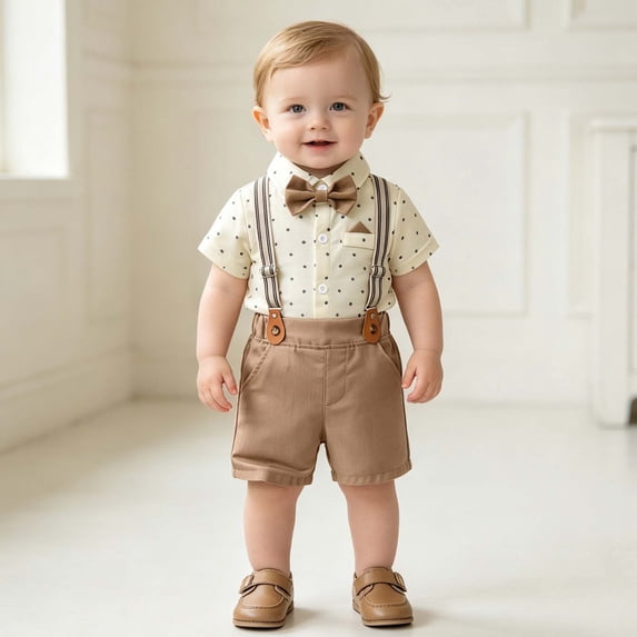 Auroural Boys Clothes 6-9 Months Infant and Toddler Short Sleeve Bodysuit Crawling Suit Top and Rompers Pants Set
