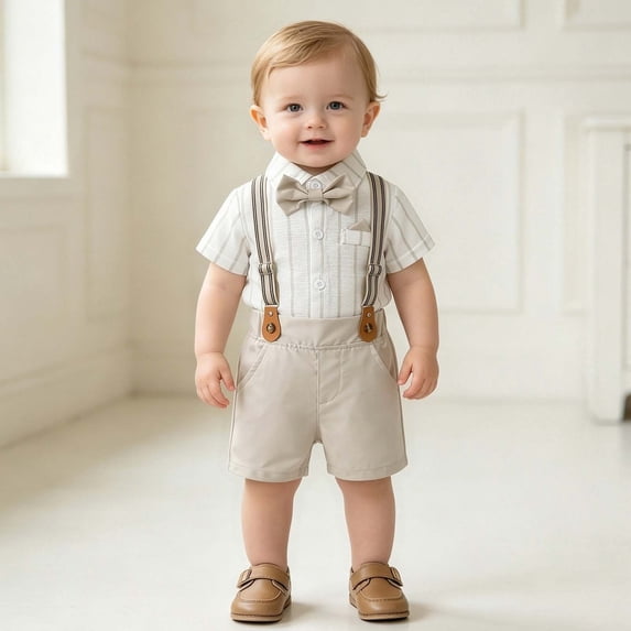 Auroural Toddler Boys Clothes 12-18 Mon Infant and Toddler Short Sleeve Bodysuit Crawling Suit Top and Rompers Pants Set