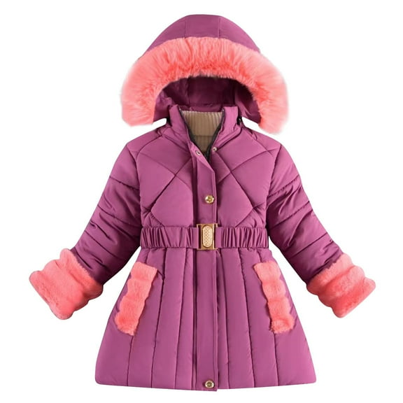 Auroural Jackets for Girls Size 10-12 Winter Fashion Girls' Winter ChildrenThick Solid Color Clothes Detachable Hat Mid To Long Length Clothes Winter Coat Clothes Purple 10 Years