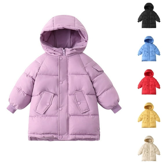 Auroural Jackets for Girls Size 10-12 Winter Winter Solid Color Down Long Sleeved Hooded Jacket For Childern Long Sleeve Hooded Casual Outwear Jackets Red 10 Years