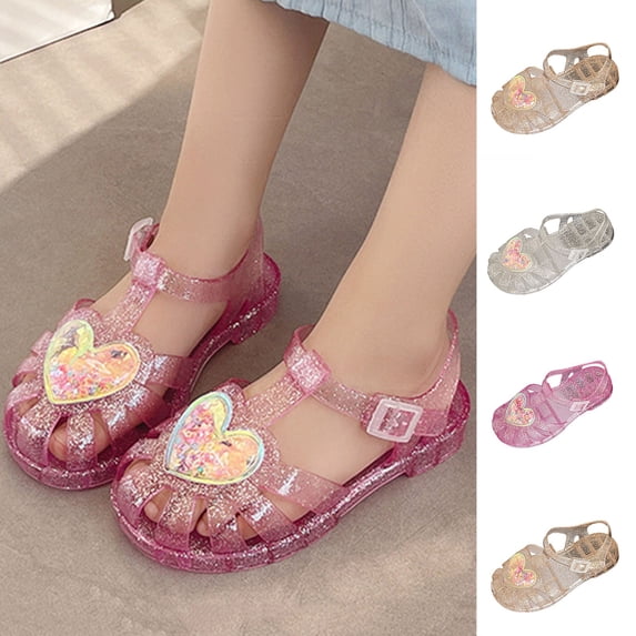 Auroural Jelly Sandals for Girls,Closed Toe Summer Shoes Beach Flat Sandals Girls' Soft-Soled Comfortable Crystal Shoes Spring/Summer Style Jelly Princess Shoes Children's Beach Sandals (3-10 Years)