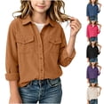thumbnail image 1 of Auroural Girls'solid Color Fold-Down Collar Long Sleeve Button-Up Shirt Kids Corduroy Shirt Jacket Lapel Button Down Long Sleeve Shacket with Pockets Boys Girls Casual Oversized Outerwear 6-14 Years, 1 of 9
