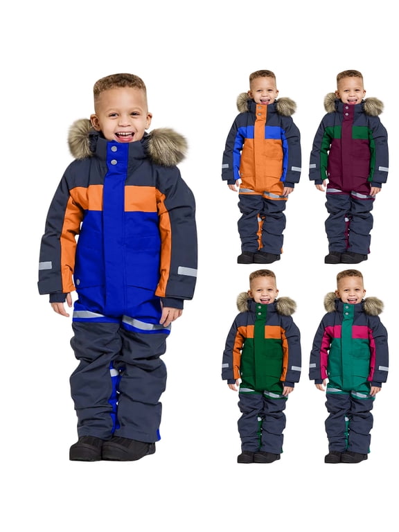 Kids Ski Suits Outfit Kids Boys Colorful Snowsuits Ski Suits Jackets Windproof Waterproof Warm Snowsuit with Hood Winter Jumpsuits for 1-14 Years