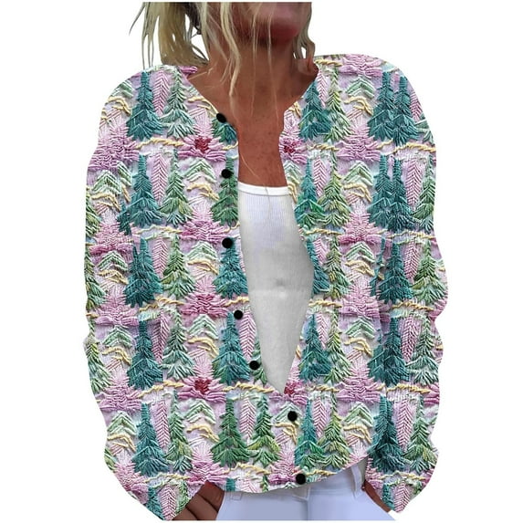 Auroural Ladies Sweaters Long Sleeve V-Neck Sweaters for Women Plus Size Cardigan Button Up Ladies' Casual Printed Knitted Cardigan with Button Up Jacket and Top