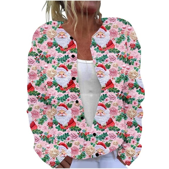 Auroural Ladies Sweaters Long Sleeve V-Neck Sweaters for Women Plus Size Cardigan Button Up Ladies' Casual Printed Knitted Cardigan with Button Up Jacket and Top