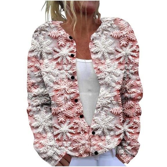 Auroural Ladies Sweaters Long Sleeve V-Neck Sweaters for Women Plus Size Cardigan Button Up Women's Casual Christmas Printed Knitted Cardigan Button Up Jacket Coat