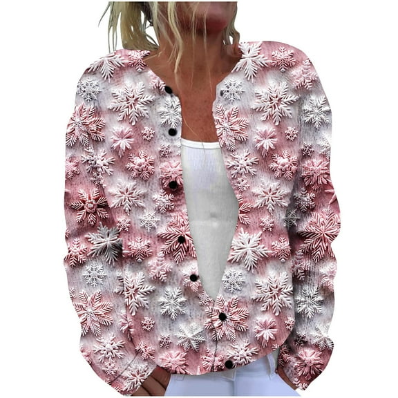 Auroural Ladies Sweaters Long Sleeve V-Neck Sweaters for Women Plus Size Cardigan Button Up Women's Casual Christmas Printed Knitted Cardigan Button Up Jacket Coat