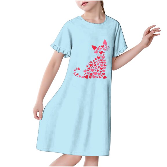 Auroural Nightgown Girls Size 6 3-12 Years Children's Fashion Printed Dreamy Pajamas Mid Calf Nightgown