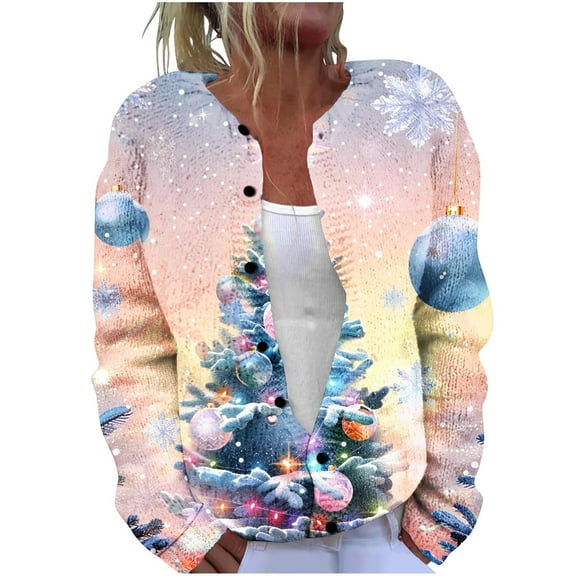 Auroural Oversized Cardigans for Women Women's Casual Christmas Printed Knitted Cardigan Button Up Jacket Coat