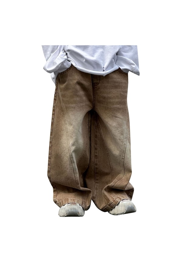Pants for Boys 14-16 Children's Jeans Solid Color Multi Port Bag Elastic Waist Pants Khaki 13 Years