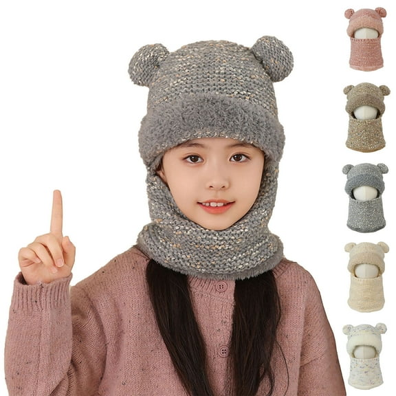 Auroural Ski Mask Balaclava Winter Face Mask for Girls Warm Hood Cover Hat Cap Scarf 4-10 Years Boys And Girls Winter Plus Velvet Warm Ear Protection Wool Hat Cute Scarf Mask Integrated Knitted Hat