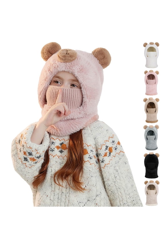 Ski Mask Balaclava Winter Face Mask for Girls Warm Hood Cover Hat Cap Scarf Cute Winter Outdoor Face Mask And Neck Warmer For Boys And Girls Aged 4-10. Pink