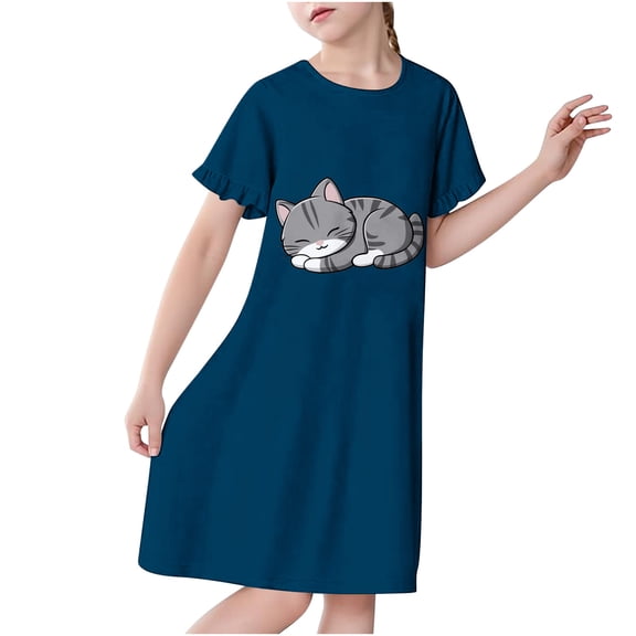 Auroural Sleep Shirt Nightgown Pajamas 3-12 Years Children's Fashion Printed Dreamy Pajamas Mid Calf Nightgown