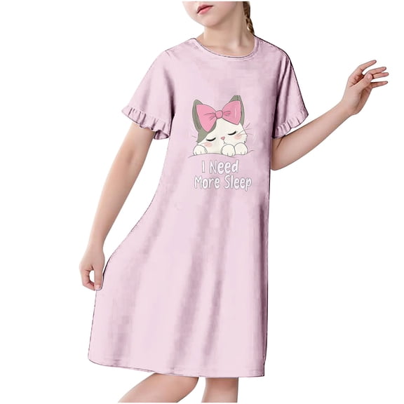 Auroural Sleepwear Dress For Girls 4-5 T 3-12 Years Children's Fashion Printed Dreamy Pajamas Mid Calf Nightgown