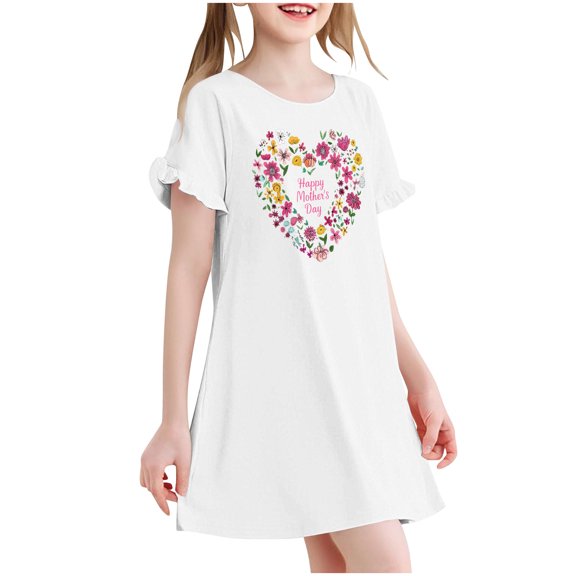 Auroural Sleepwear For Girls 5T 3-12 Years Children's Fashion Printed Dreamy Pajamas Mid Calf Nightgown