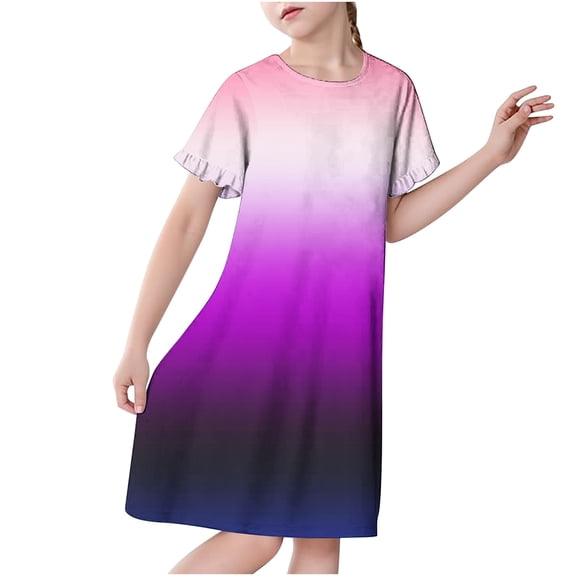 Auroural Sleepwear For Girls 5T Nightgown Girls Size 5 3-12 Years Children's Fashion Printed Dreamy Pajamas Mid Calf Nightgown