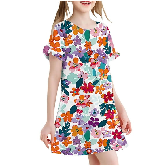 Auroural Sleepwear For Girls Size 6 3-12 Years Children's Fashion Printed Dreamy Pajamas Mid Calf Nightgown