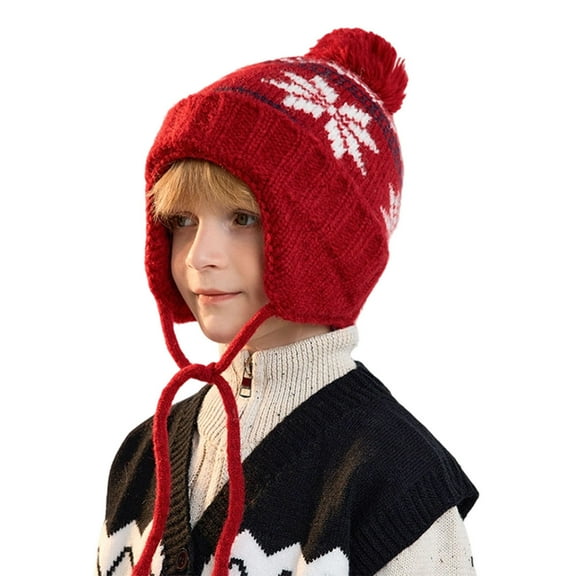 Auroural Snow winter hats for Kids Winter winter hats for Children 4-10 Years Old Children's Winter Windproof And Cold-proof Boys And Girls Outdoor Warm Ear Protection Wool Ball Knitted Wool Hat