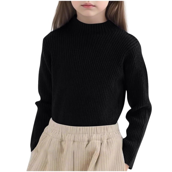 Auroural Sweaters for Girls Children's Solid Color Semi High Neck Long Sleeved Sweater Medium And Large Children's Casual And Comfortable Knitted Top Black 3 Years