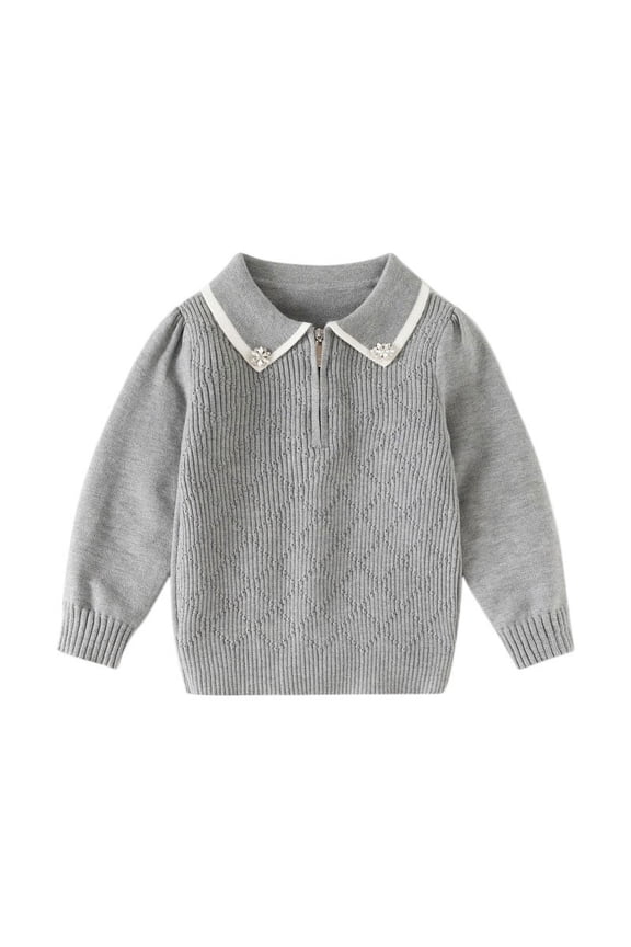 Sweaters for Girls Size 7 Children's Solid Color Lapel Long Sleeved Sweater Base Shirt Casual And Comfortable Knitted Top Gray 7 Years